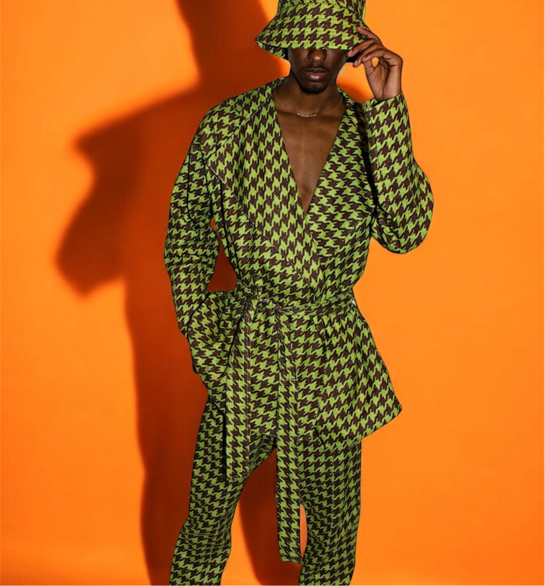 Green and Brown Houndstooth Blazer