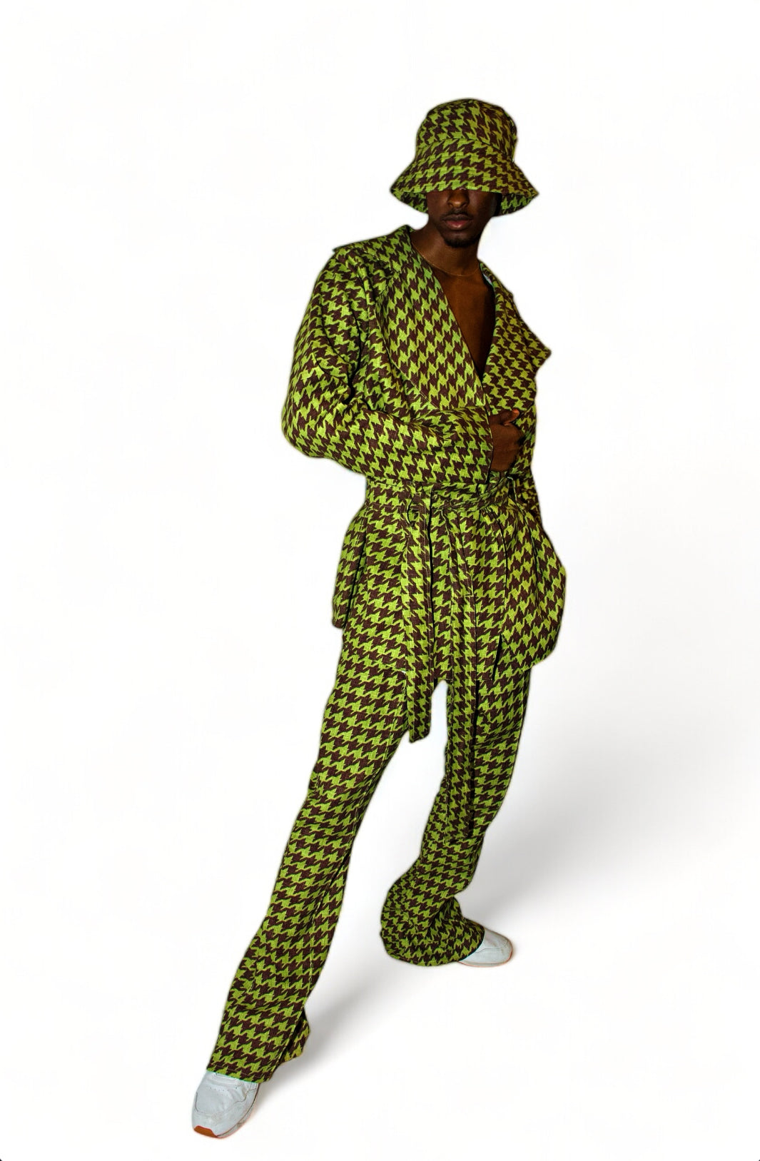 Green and Brown Houndstooth Blazer