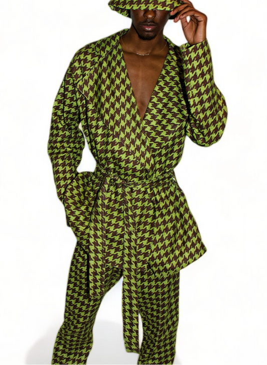 Green and Brown Houndstooth Blazer