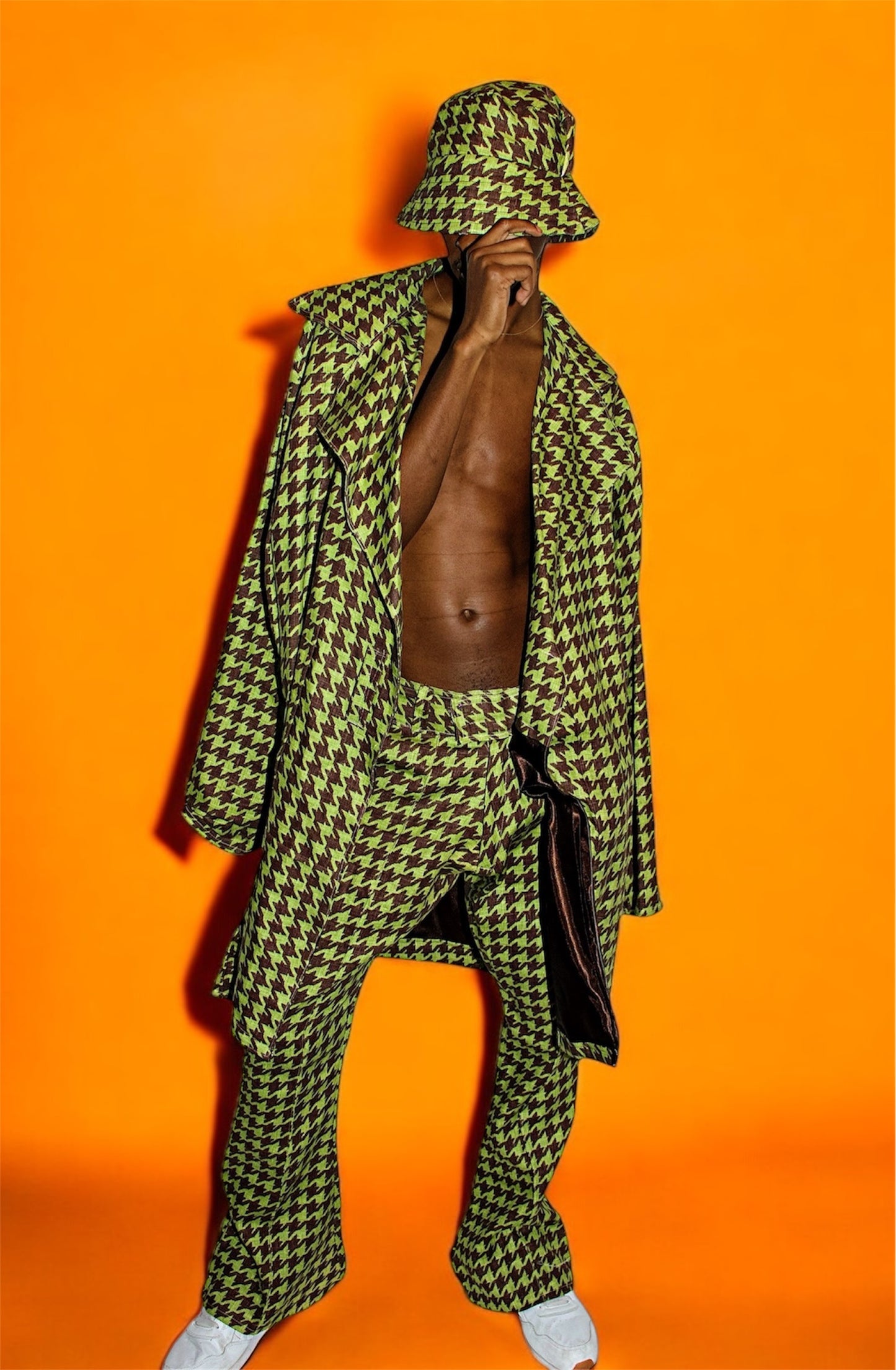 Green & Brown Houndstooth Trench