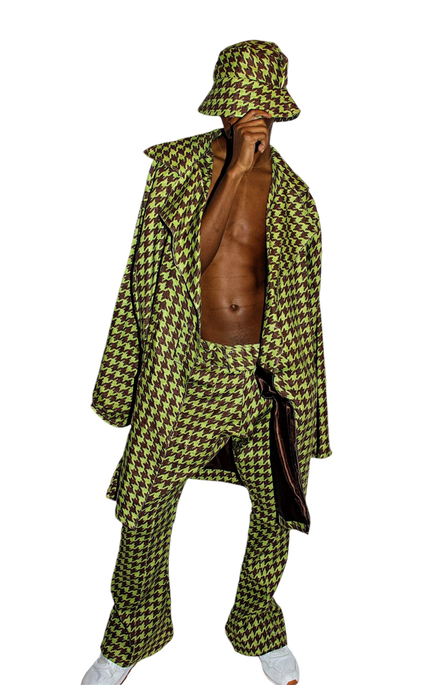 Green & Brown Houndstooth Trench