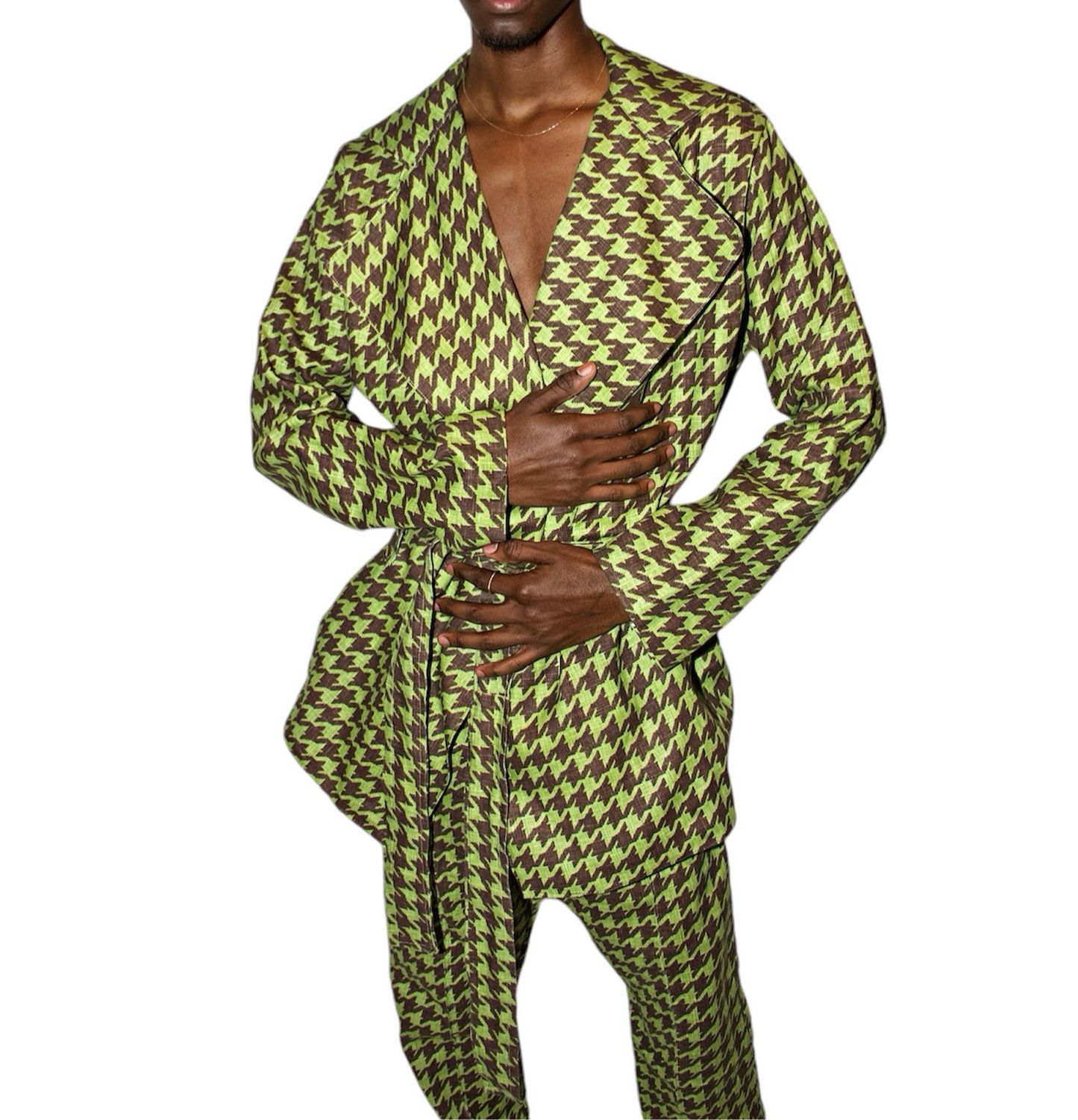 Green and Brown Houndstooth Blazer