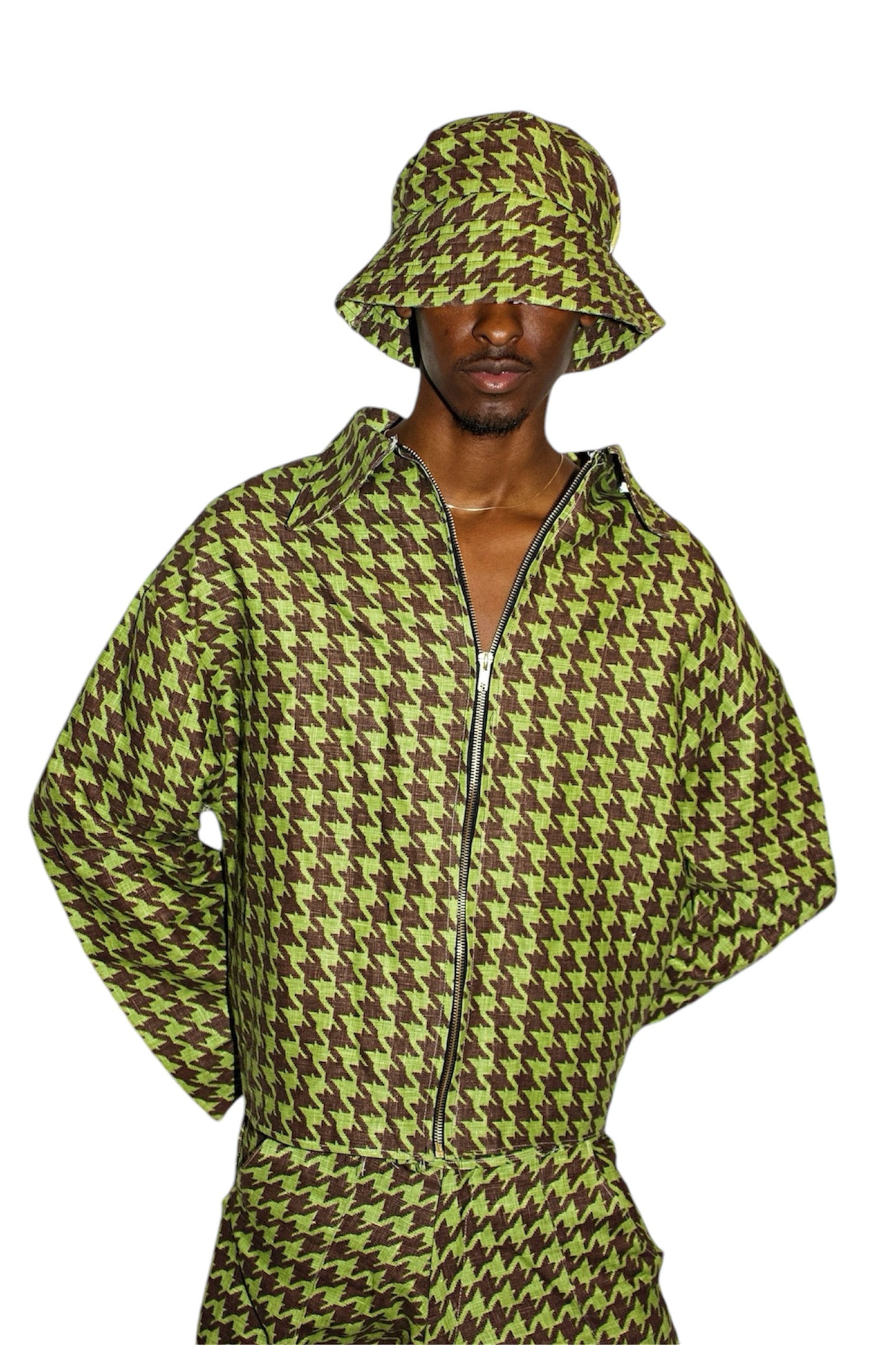 Boxy Green & Brown Houndstooth Jacket